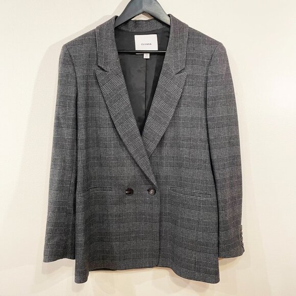 Last Chance! EUC Cuyana Wool Blend Glen Plaid Blazer Charcoal Small $398 - Picture 4 of 10